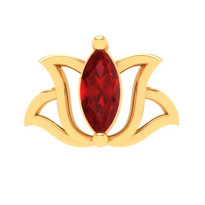 22KT Lotus Shaped Stud Gold Nosepin With A Red Stone From Online Exclusive Collection