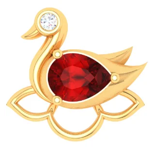 22KT Swan Shaped Stud Gold Nosepin With A Red And Yellow Stone From Online Exclusive Collection