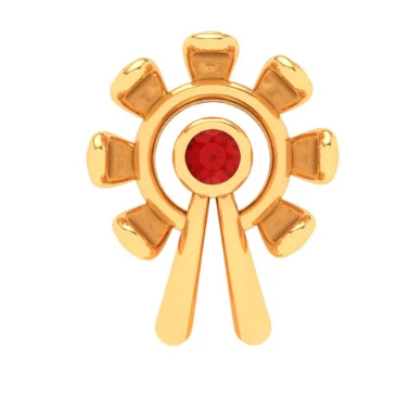 22KT Unique Shape Stud Gold Nosepin With A Red Stone From Online Exclusive Collection