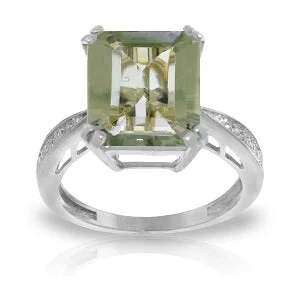 5.62 Carat 14K Solid White Gold Ring Natural Diamond Green Amethyst