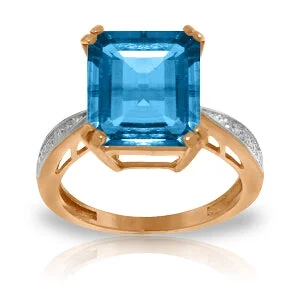 7.62 Carat 14K Solid Rose Gold Ring Natural Diamond Blue Topaz