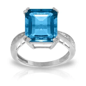 7.62 Carat 14K Solid White Gold Ring Natural Diamond Blue Topaz