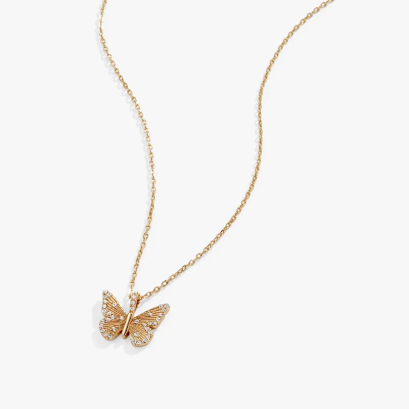 Butterfly + Crystal Necklace, Adjustable