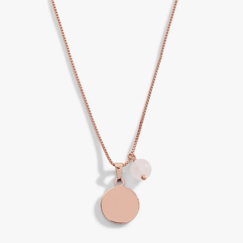 Circle Charm + Rose Quartz Bead Necklace